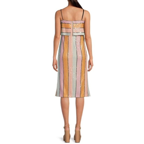 Gianni Bini Halston Multi-Colored Striped Print Sequin Midi Dress - Picture 3 of 9